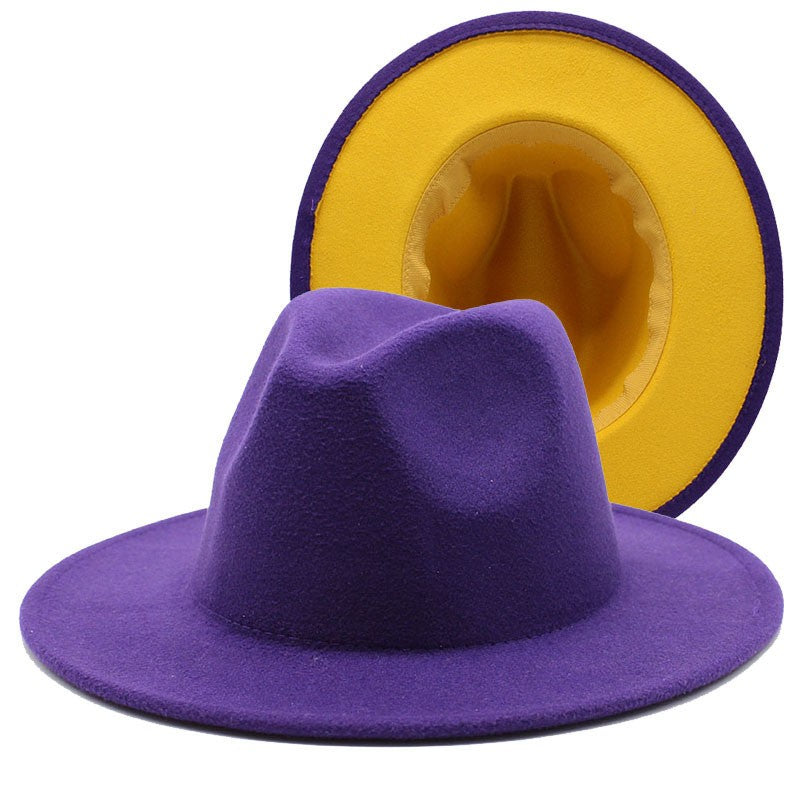 QBHAT Two-color Fedora Hat Women Men Wide Brim Felt Jazz Hat Ladies Party Top Cap Patchwork Chapeau Sombreros De Mujer 50 Colors