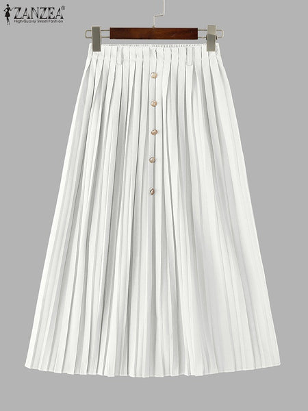 Autumn Skirts Plus Size 2025 ZANZEA Elegant Women High Waist Party Pleated Skirt Jupes Stylish Solid A-line OL Work Faldas Saia