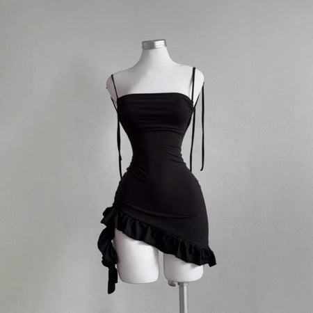 2025 Sexy Sleelveless Backless Mini Dress Women Summer Europe America Lace Up Bodycon Dresses High Street Party Club Black Dress