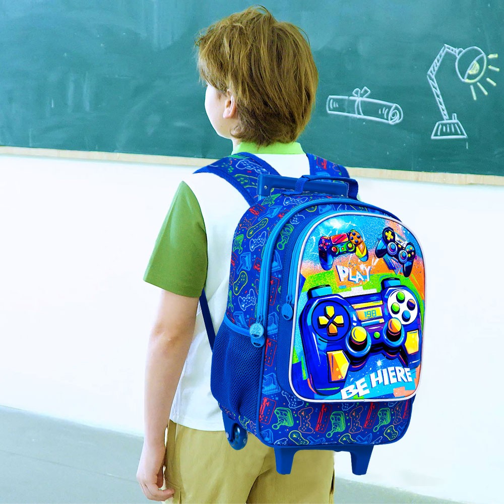 3PCS Rolling Backpack for Boys, Kids Roller Bookbag with Wheels, Gamer Wheeled School Backpack for Elementary Preschool Kinderga