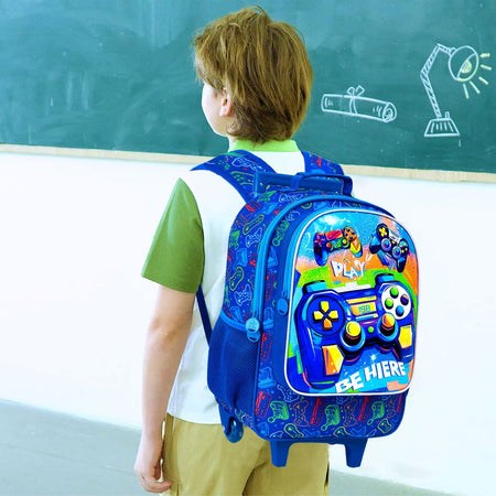 3PCS Rolling Backpack for Boys, Kids Roller Bookbag with Wheels, Gamer Wheeled School Backpack for Elementary Preschool Kinderga