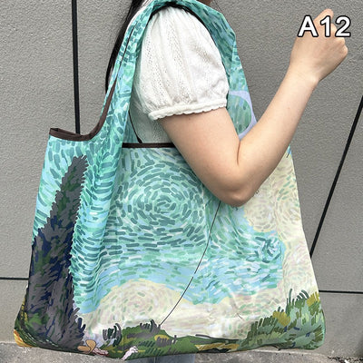 New Fashion Bag Foldable Shopping Bag Reusable Grocery Storage Bag Nylon Portable Shoulder Handbag Travel Tote Bag