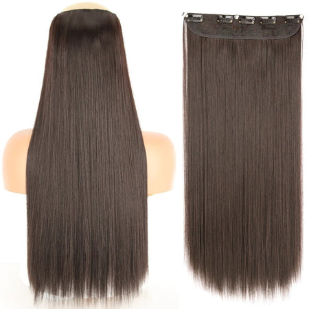 Long Straight Hairstyle 5 Clip Natural Hair Extension Synthetic Fiber Heat-Resistant Hairpiece 22"32" Black Brown Blonde