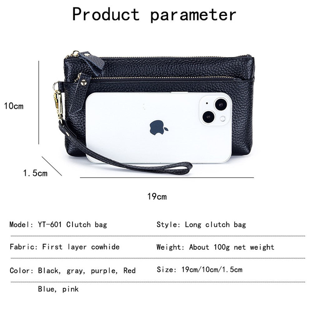 Women's Wristlet Clutch Purse Genuine Leather Clutch Cellphone Smartphone Long Wallet Vintage Purse Travel Double Zip Wristlets