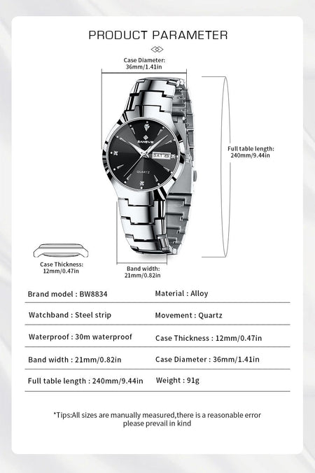 BANGWEI 2026 NEW Women's Watch Fashion Waterproof Luminous Elegant Weekly Calendar Exquisite women's quartz wrist watch reloj