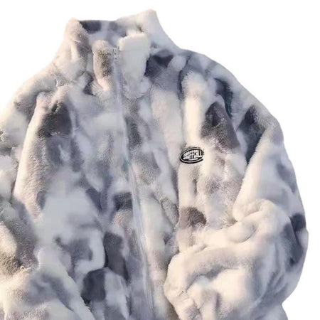 New Women's Tie Dye Lamb Fleece Jacket Autumn Winter Zipper Outerwear Warm Plush Jackets Harajuku Casual Loose Female Thick Coat