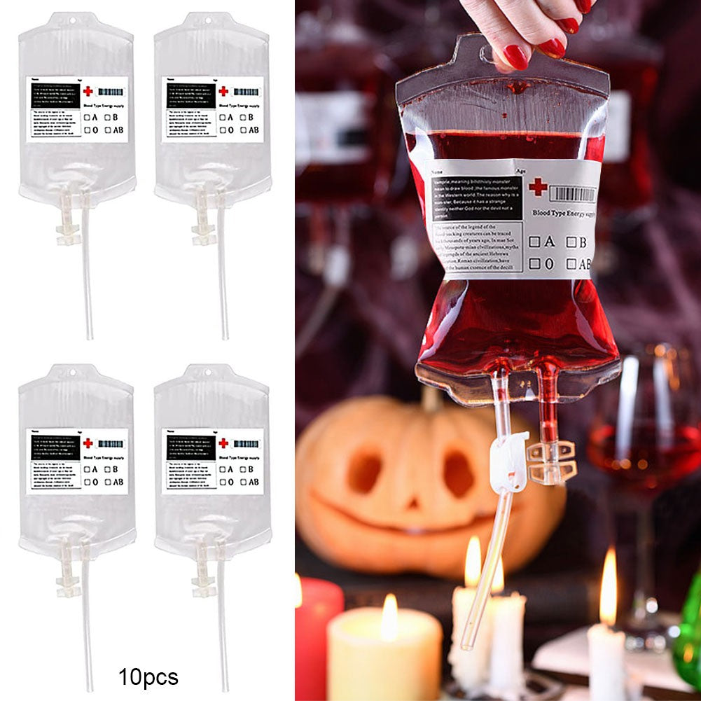 60-10PCS Empty Blood Bags Energy Drinks for Halloween Zombie Vampire Costume Props Nurse Graduation Theme Party Favors Drink Pou