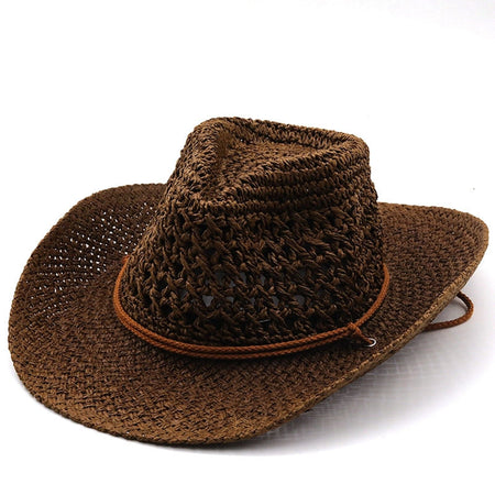 Women's Ethnic Style Cowboy Hat Hollow Out Breathable Summer Outdoor Casual Vacation Fashion Weave Wide Shapeable Brim Hats