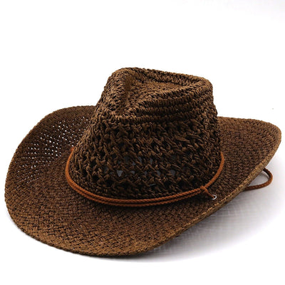 Women's Ethnic Style Cowboy Hat Hollow Out Breathable Summer Outdoor Casual Vacation Fashion Weave Wide Shapeable Brim Hats