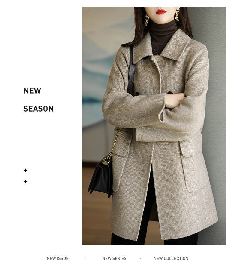 Plus Size Women's Thickened Woolen Coat Hot Sale Of The Season Autumn Winter New Style Coffee Color Slimming Mid-Length Korea...