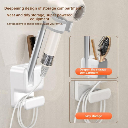 Angle Adjustable Hair Dryer Holder Non-Drilling Wall-Mounted Hair Dryer Stand For Bathroom Free-hand Lazy Storage Rack Shelf