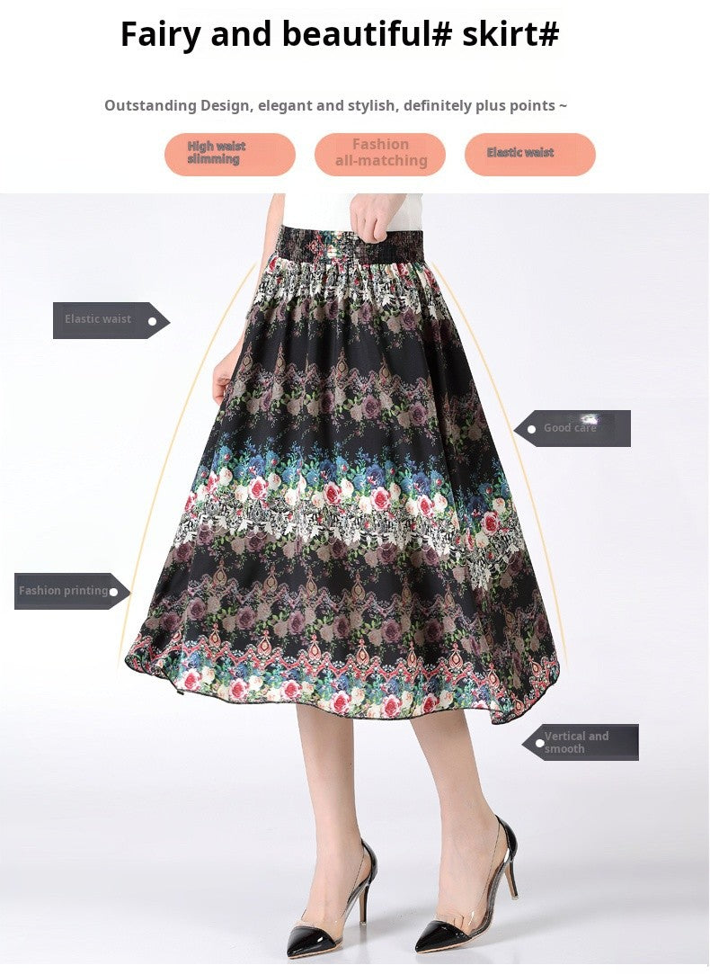 Women's Plus Size Half Skirt 2024 Summer New Bohemian Style Printed Pleated Skirt Fashionable Spring Women's Clothing