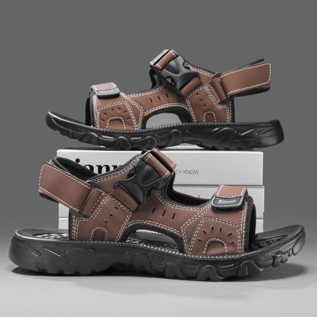 Summer Men Sandals PU Leather Lightweight Open Toe Flat Mens Casual Shoes Outdoor Walking Sandals for Men Beach Shoes Size 39-46