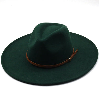 9.5cm Wide Brim Fedora Hats with Brown Belt Autumn Winter Women Party Top Hat Men Jazz Retro Cowboy Felt Cap Panama Sun Hat