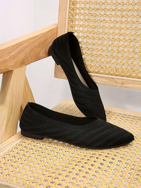 Women's Pointed Toe Flat Shoes Solid Color Knitted Slip on Shoes Casual Breathable Ballet Flats Women Flat Shoes Loafers Women