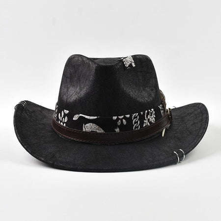 Vintage Faux Leather Western Cowboy Hat For Men Handmade Gentleman Jazz Hats Panama Cowgirl Hat Sombrero Hombre