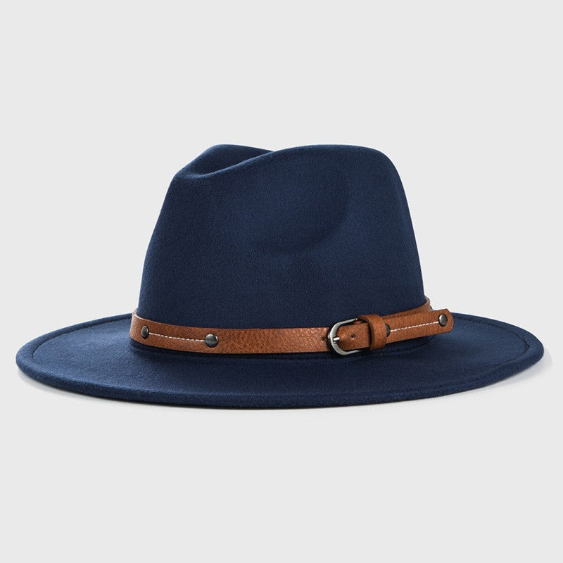 Belt Wool Fedoras Hat For Women Men Winter Autumn Warm Vintage British Style Round Bowler Caps Church Flat Brim Felt Jazz Hats