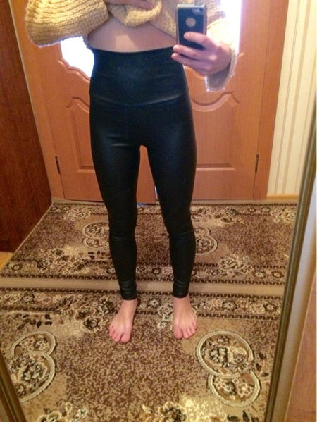 Women Spring Autumn Leggings Pants High Waist Faux Leather Leggings Female Elastic Slim Skinny Sexy Leather Pants Trousers