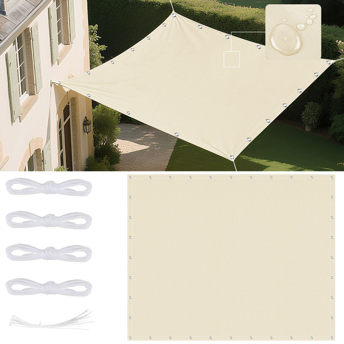 Waterproof Straight Edge Sun Shade Sail with Grommets Garden Sunscreen Pergola Shade Cover Canopy For Outdoor Garden Patio Tent