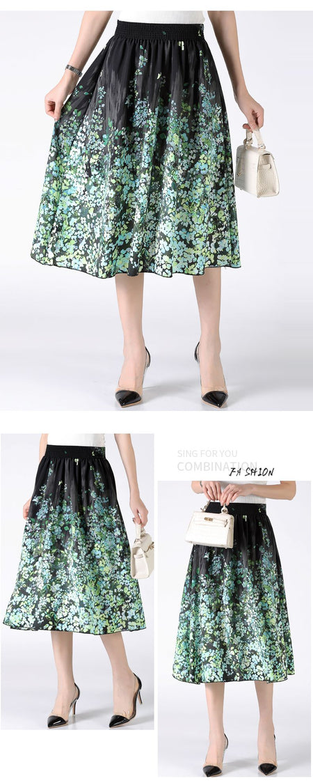 Women's Plus Size Half Skirt 2024 Summer New Bohemian Style Printed Pleated Skirt Fashionable Spring Women's Clothing
