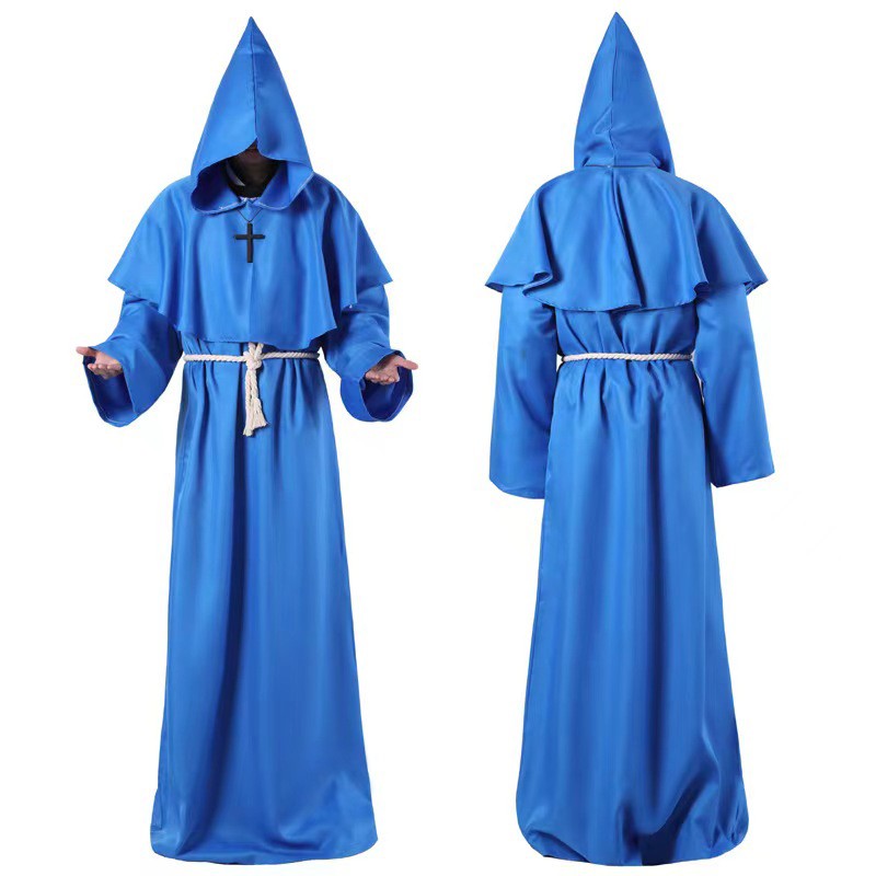 Halloween Wizard Cosplay Medieval Monk Hooded Robe Costume Mask Hat For Men Steampunk Priest Horror Masquerade Unisex Cloak Cape