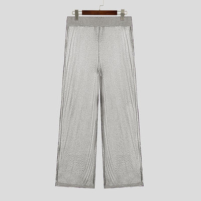 Shiny Men Casual Trousers 2024 Men Fashion Long Pnats INCERUN Elastic Waist See Through Wide Leg Bottoms Trousers Men