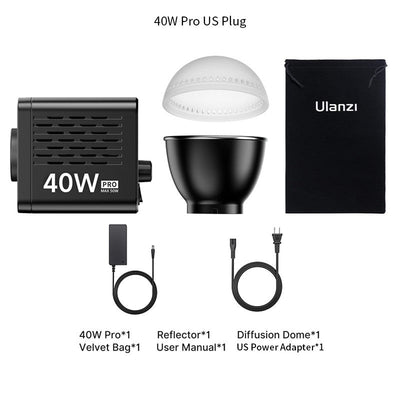 Ulanzi L023 40W Pro Video Light Mini Bowens Mount COB Light Bi-color 2500-6500K 3400mAh Video Light for Photography
