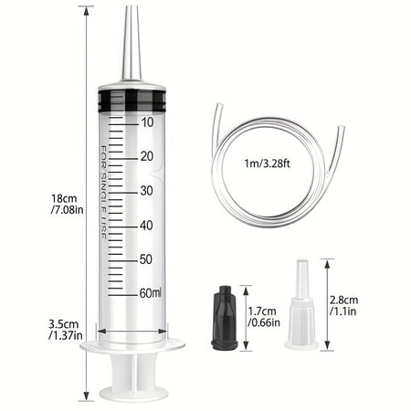 60/100/150ml large syringe with 100 cm of tubing, converter, cap set, garden injector, for liquid lipstick paint epoxy resin oil