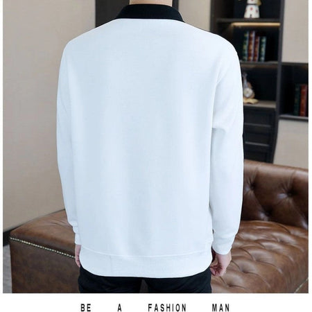 Contrast Patchwork Plus Size Korean Hoodies Sweatshirts Men Clothes Spring Autumn Polo Neck Long Sleeve Casual Top Fashion Trend