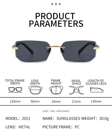 Rimless Sunglasses Rectangle Fashion Popular Women Men Shades Small Square Sun Glasses for Female Male Summer Traveling Oculos