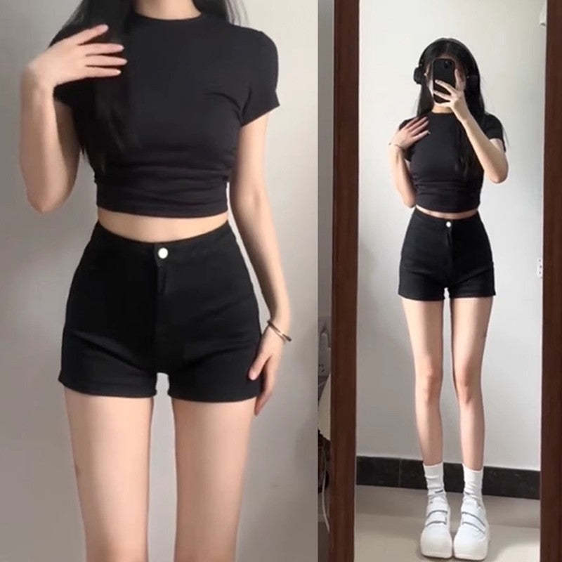 High Waist Denim Shorts Women's Elastic Slimming Sexy A- Line Hot Pants Tight Butt Lifting Body Shaping Trendy Shorts