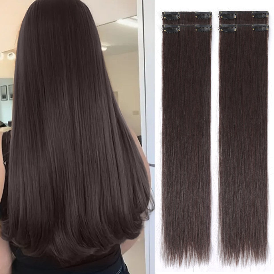LUPU Synthetic Fiber Hair Extensions, Easy to Wear, Heat-Resistant, 16/20/24 Inch, Set of 4 Pieces, Versatile for All Users