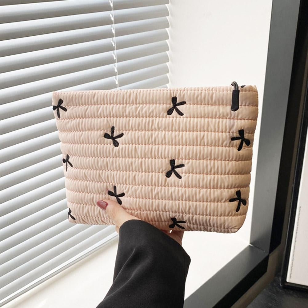 Ins Bow Embroidered Cosmetic Bag Portable Women's Bag Fashion Oxford Cloth Butterfly Print Cosmetic Bag Travel Wash Storage Bag