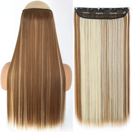 Long Straight Hairstyle 5 Clip Natural Hair Extension Synthetic Fiber Heat-Resistant Hairpiece 22"32" Black Brown Blonde