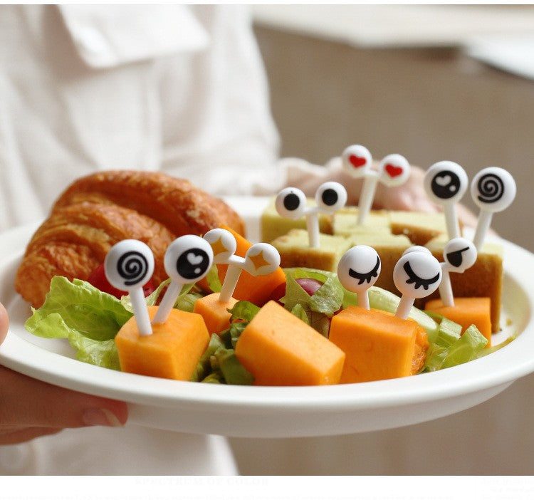 10/30/50Pcs Mini Skewers Cute Cartoon Eyes Kawai Lunch Bento Box Food Fruit Picks Fork Sticks Buffet Sandwich Toppers Decor fork