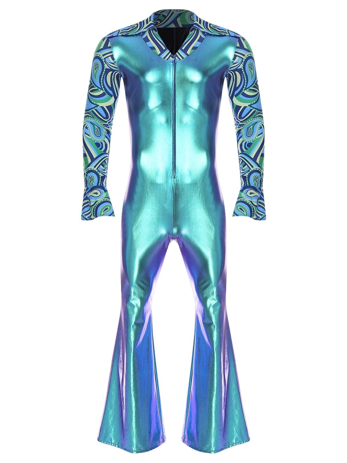Men Bell Bottom Pants Jumpsuit Rompers Vintage 80s Disco Hippie Costume for Rock Jazz Dancewear Musical Theme Party Dress-up