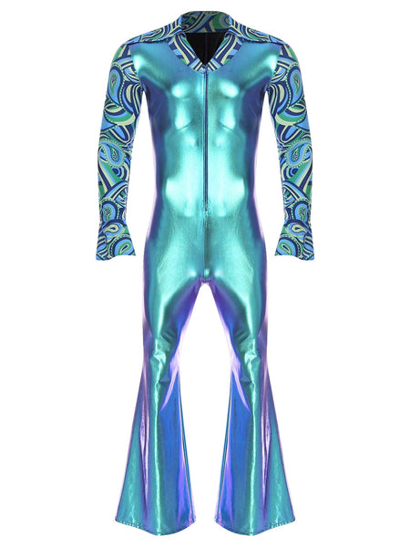 Men Bell Bottom Pants Jumpsuit Rompers Vintage 80s Disco Hippie Costume for Rock Jazz Dancewear Musical Theme Party Dress-up