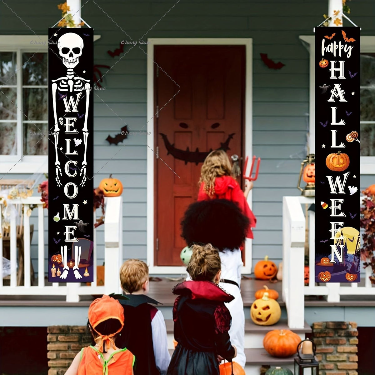 Halloween Hanging Door Curtain Banner Pumpkin Ghost Happy Halloween Decorations For Home Trick Or Treat Horror Party Supplies