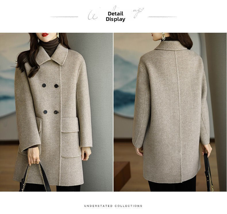 Plus Size Women's Thickened Woolen Coat Hot Sale Of The Season Autumn Winter New Style Coffee Color Slimming Mid-Length Korea...