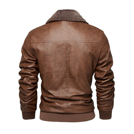 Fleece Fur Collar Windbreaker Coat Male Pu Jacket Men Thick Warm Cashmere Military Bomber Tactical Leather Jackets Mens Outwear