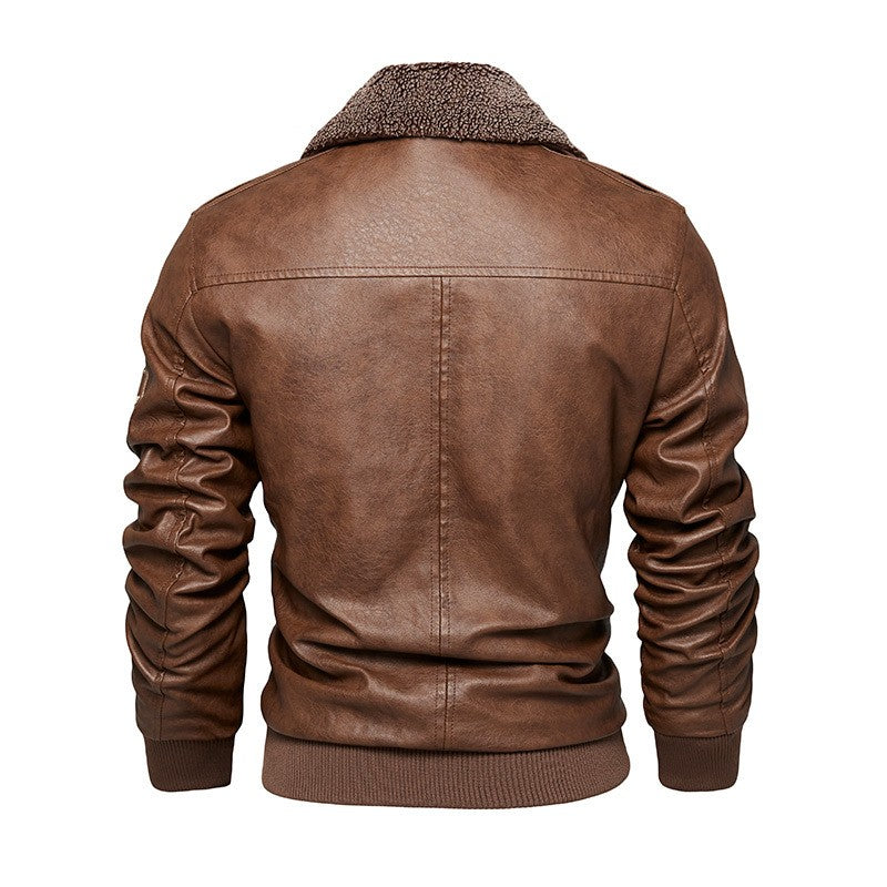 Fleece Fur Collar Windbreaker Coat Male Pu Jacket Men Thick Warm Cashmere Military Bomber Tactical Leather Jackets Mens Outwear
