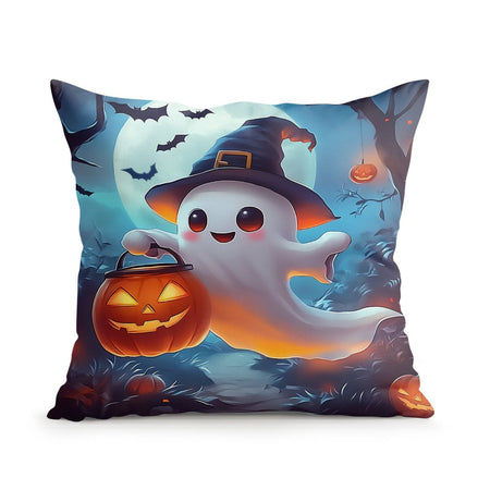 Halloween Ghost Pumpkin Print Cushion Cover Peach Skin Velvet Room Home Sofa Living Office Car Simplicity Pillow Cover 45x45CM