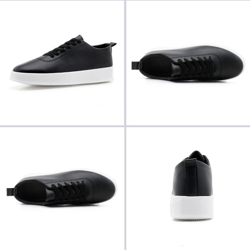 Fashion Thick Sole Black White Soft Men Leather Shoes Platform Men Casual Board Shoes Walking Sport Shoes Lightweight Work Shoes