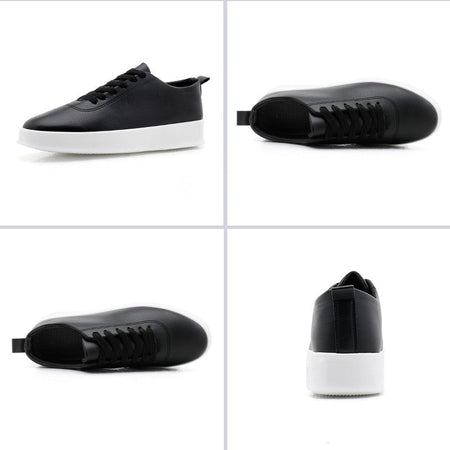 Fashion Thick Sole Black White Soft Men Leather Shoes Platform Men Casual Board Shoes Walking Sport Shoes Lightweight Work Shoes