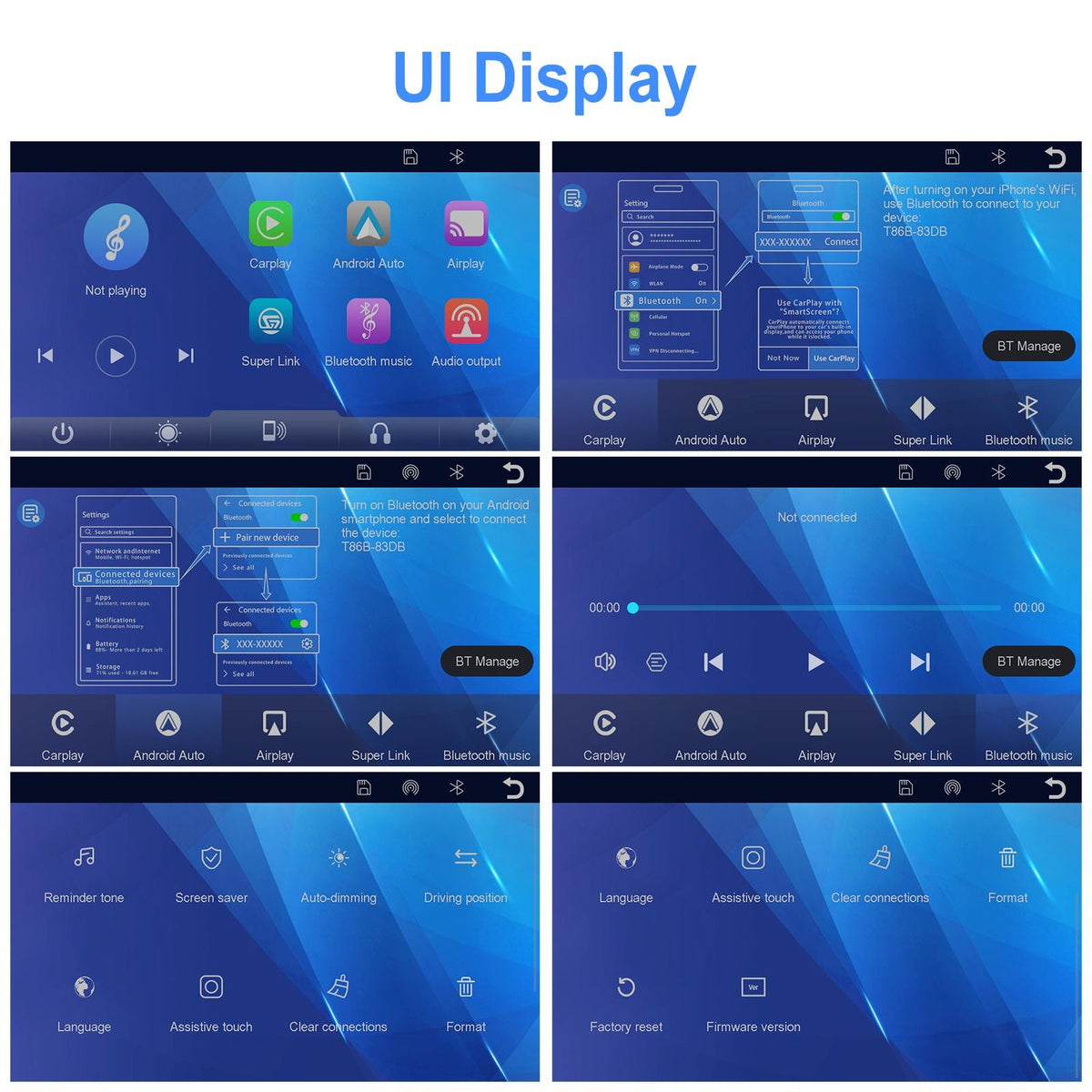 Portable 9" Car Mirror Radio Multimedia Video Player Universal Wireless CarPlay Android Auto Screen Bluetooth AUX TF GPS DVR