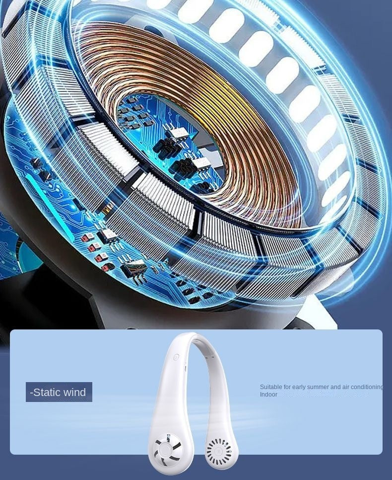 2025 Long endur New Mini Neck Mounted Fan Portable Bladeless Neck Rechargeable Air Cooler 3 Speed Mini Summer Sports Fan Outdoor