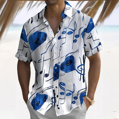 3d Music Symbol Print Hawaiian Shirts For Men Short Sleeve Shirt Summer Beach Casual Man Clothing Loose Oversized Men Shirt Tops