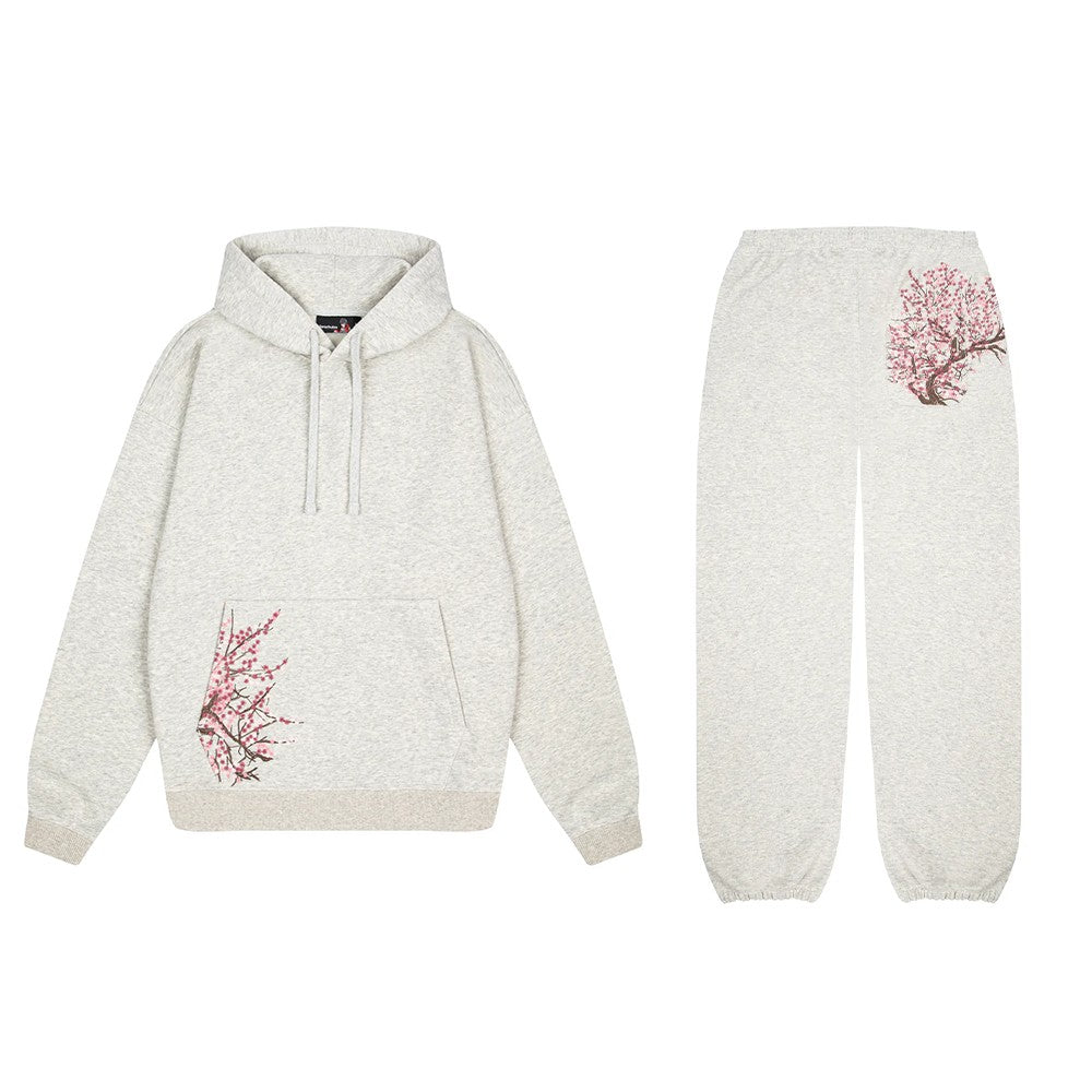 American Retro Sakura Hoodie Sweatpants Two Piece Set Y2K Mens and Womens Sportswear Fashion Casual Pullover Casual Pants Set