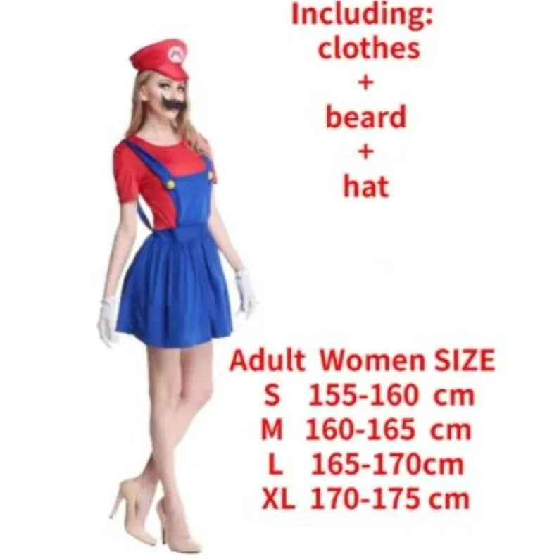 Anime Odyssey Super Luigi Brothers Cosplay Costume  Adult Children's Jumpsuit Beard Hat  Set Halloween Costume