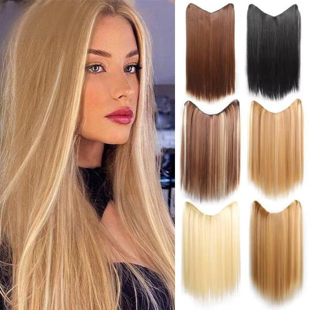 Synthetic long straight V-shaped half head wig suitable for women black brown hair clip gold black brown natural wig